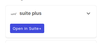 Suite plus widget on an object detail page, with the heading "suite plus" and a primary "Open in Suite+" button.